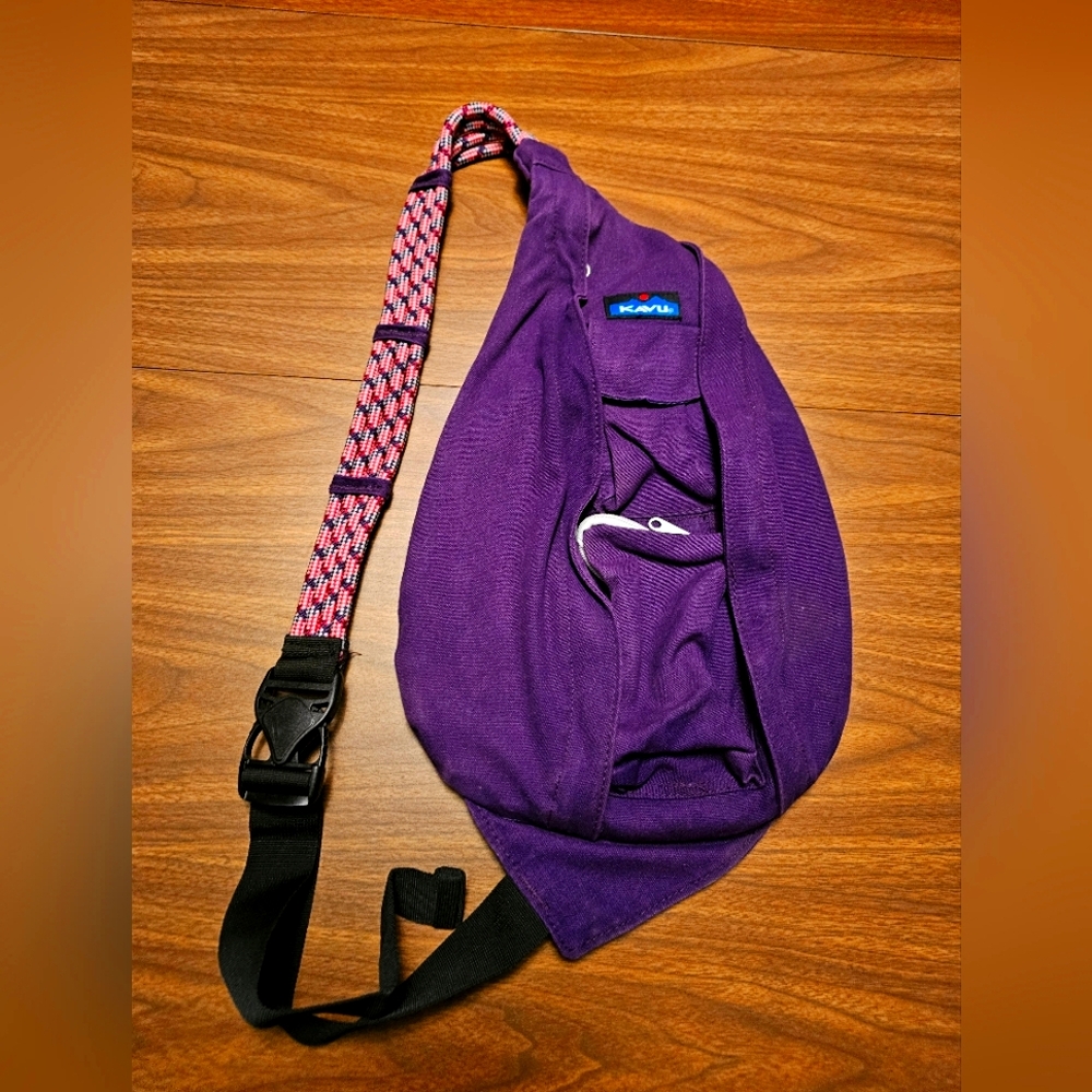 Kavu Purple Sling Bag with Patterned Strap